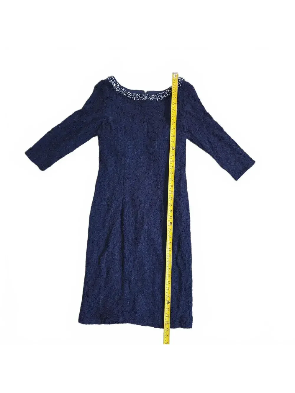 Alex Evenings Navy Blue Lace Embellished Neckline Cocktail Dress Size 12
